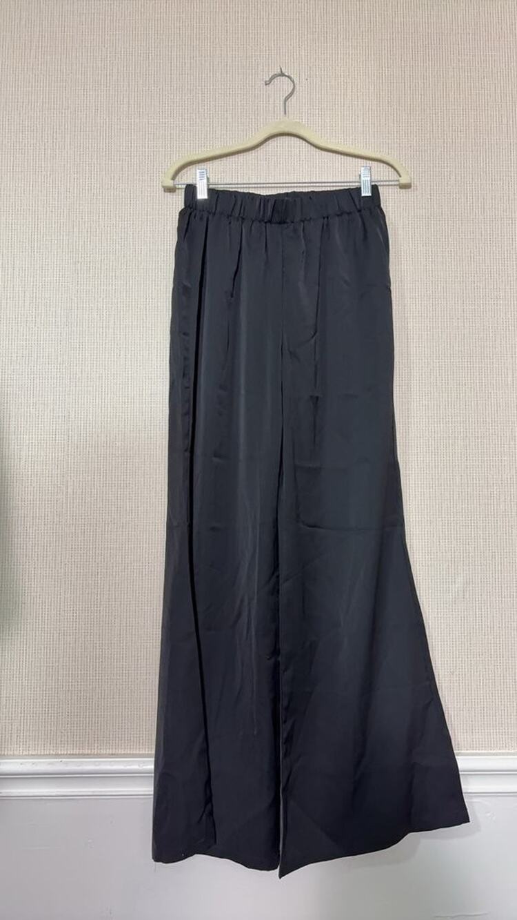 Black Wide-Leg Polyester Pants